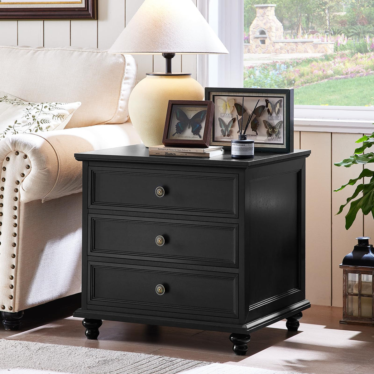 Joaxswe 24" Wide Farmhouse Night Stand Set of 2,Large End Table with 3 Drawers & Metal Handle,Wood Dresser for Bedroom,Bed Side Table Chest of Drawers Cabinet,Natural Nightstand for Living Room,Closet