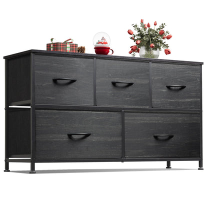 WLIVE Wide Dresser for Bedroom, 5 Drawer Chest of Drawers, Dark Grey