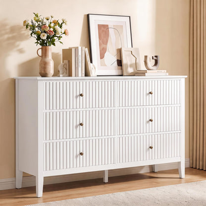 RoyalCraft 6 Drawer Dresser, Fluted Modern Wood Chest of Drawers, Long Dresser for Bedroom TV Stand Storage Cabinet for Living Room, Blue