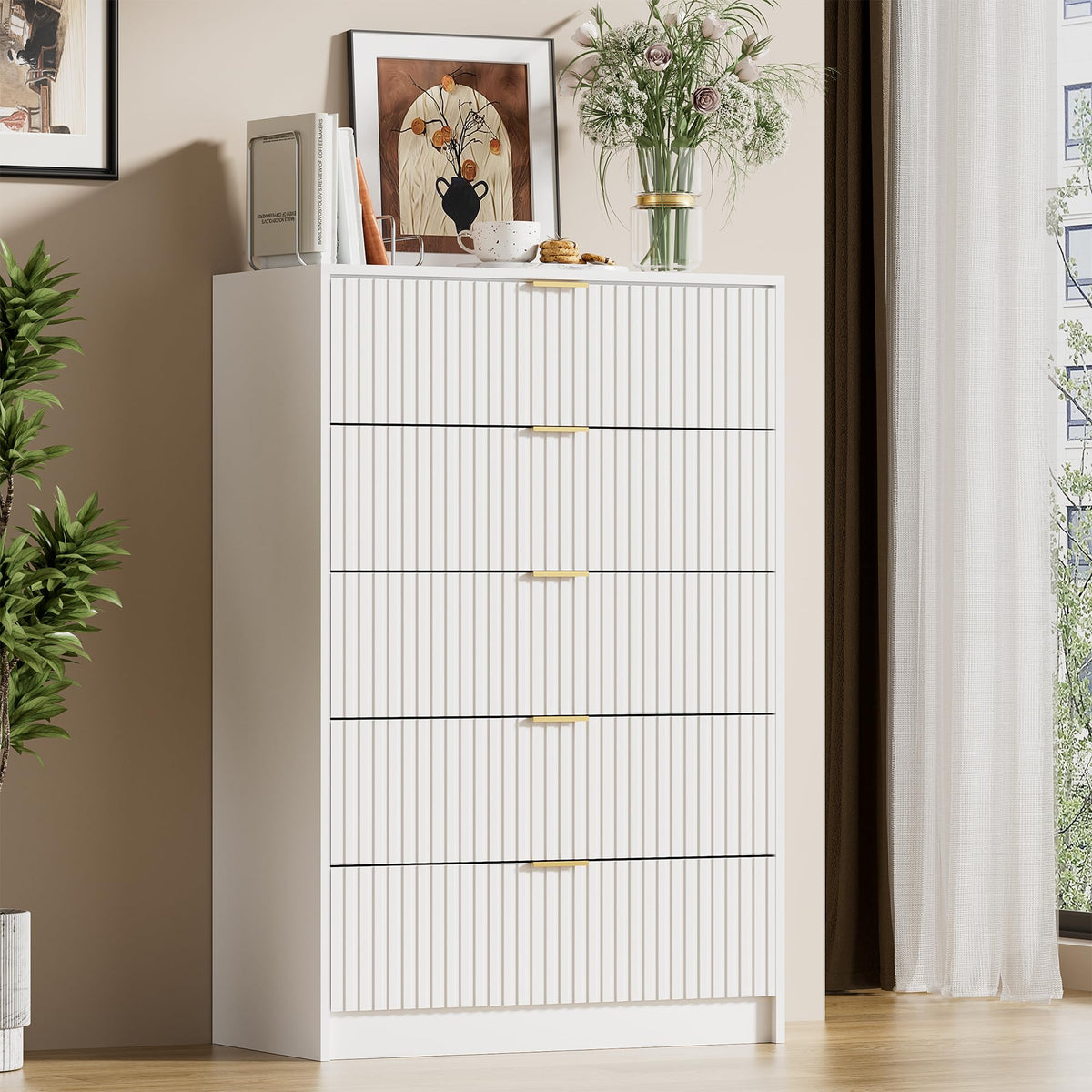 Furniway 55" Wide Green Dresser for Bedroom, Fluted 8 Drawer Dresser