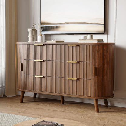 Decofy Fluted 6 Drawer Dresser, 55" Mid Century Modern Chest of Drawers