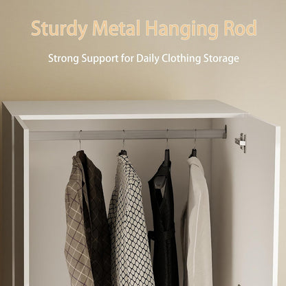 White Armoire Wardrobe Closet with 4 Doors, 75" Tall x 63" Wide