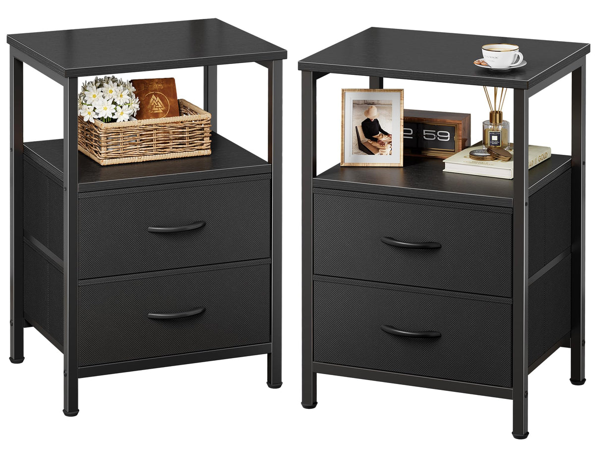 Huuger Night Stand Set of 2, Nightstand with 2 Drawers, Bedside Table