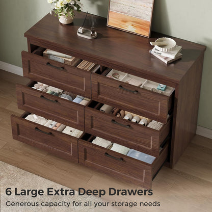 Jocoevol Brown 6 Drawer Dresser for Bedroom, 47.2" Modern Chest of Drawers