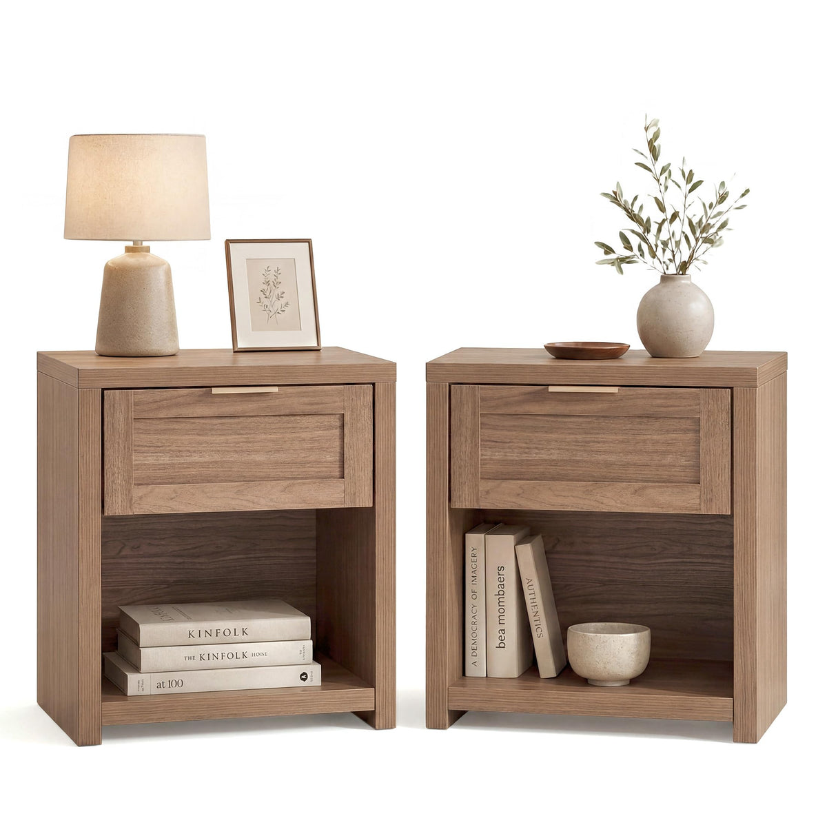 Walsham Nightstands Set of 2, XL Farmhouse Bedside Table, Special Walnut