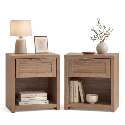 Walsham Nightstands Set of 2, XL Farmhouse Bedside Table, Special Walnut