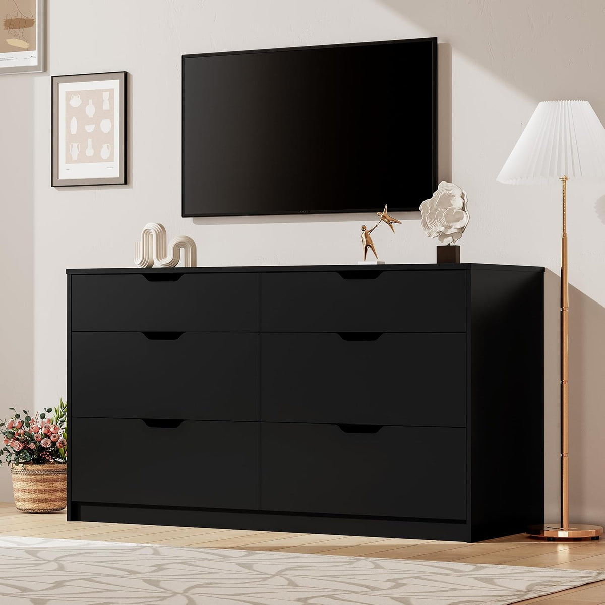 Furmax Dresser for Bedroom with 6 Drawers, 47.2" Modern Dressers, Black