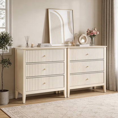 RoyalCraft 6 Drawer Dresser, Fluted Modern Wood Chest of Drawers, Long Dresser for Bedroom TV Stand Storage Cabinet for Living Room, Blue