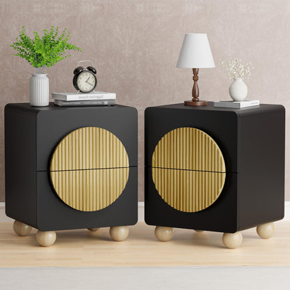 Fluted Nightstands Set of 2, 23.7'' Wide Night Stand with 3 Drawers, Mid-Century Modern Bedside Table with Handles, Wood End Table for Bedroom, Walnut