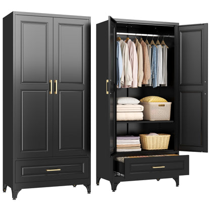 SteeLoong Metal Wardrobe Cabinet,Armoire Wardrobe Closet with Hanging Rod