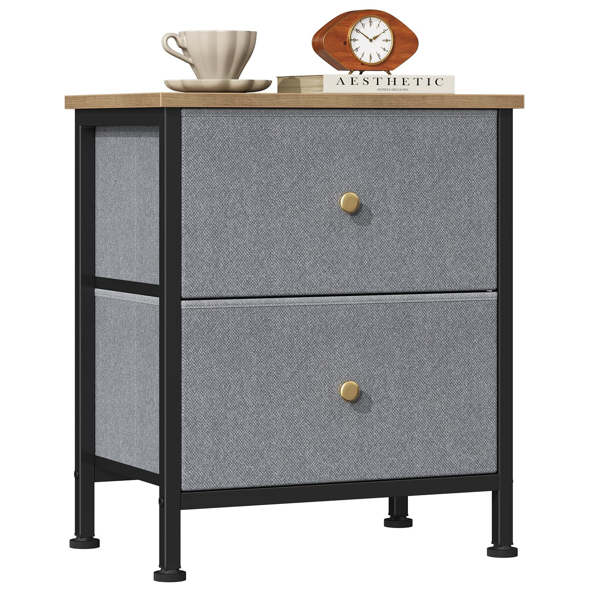 Sweetcrispy Nightstands Set of 2 with 2 Storage Drawer, Small Bedside Table