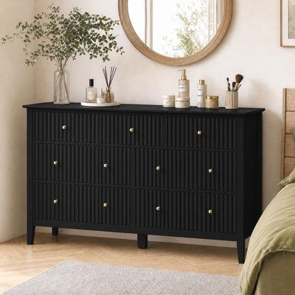 RoyalCraft 6 Drawer Dresser, Fluted Modern Wood Chest of Drawers, Long Dresser for Bedroom TV Stand Storage Cabinet for Living Room, Blue
