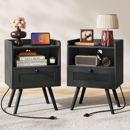 SUPERJARE Nightstands Set of 2, Night Stands with Charging Station