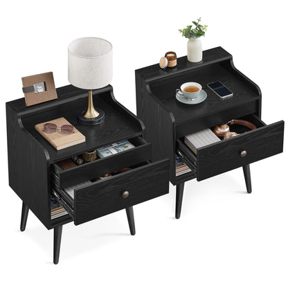 VASAGLE Set of 2 Boho Nightstands with Rattan-Look Drawer