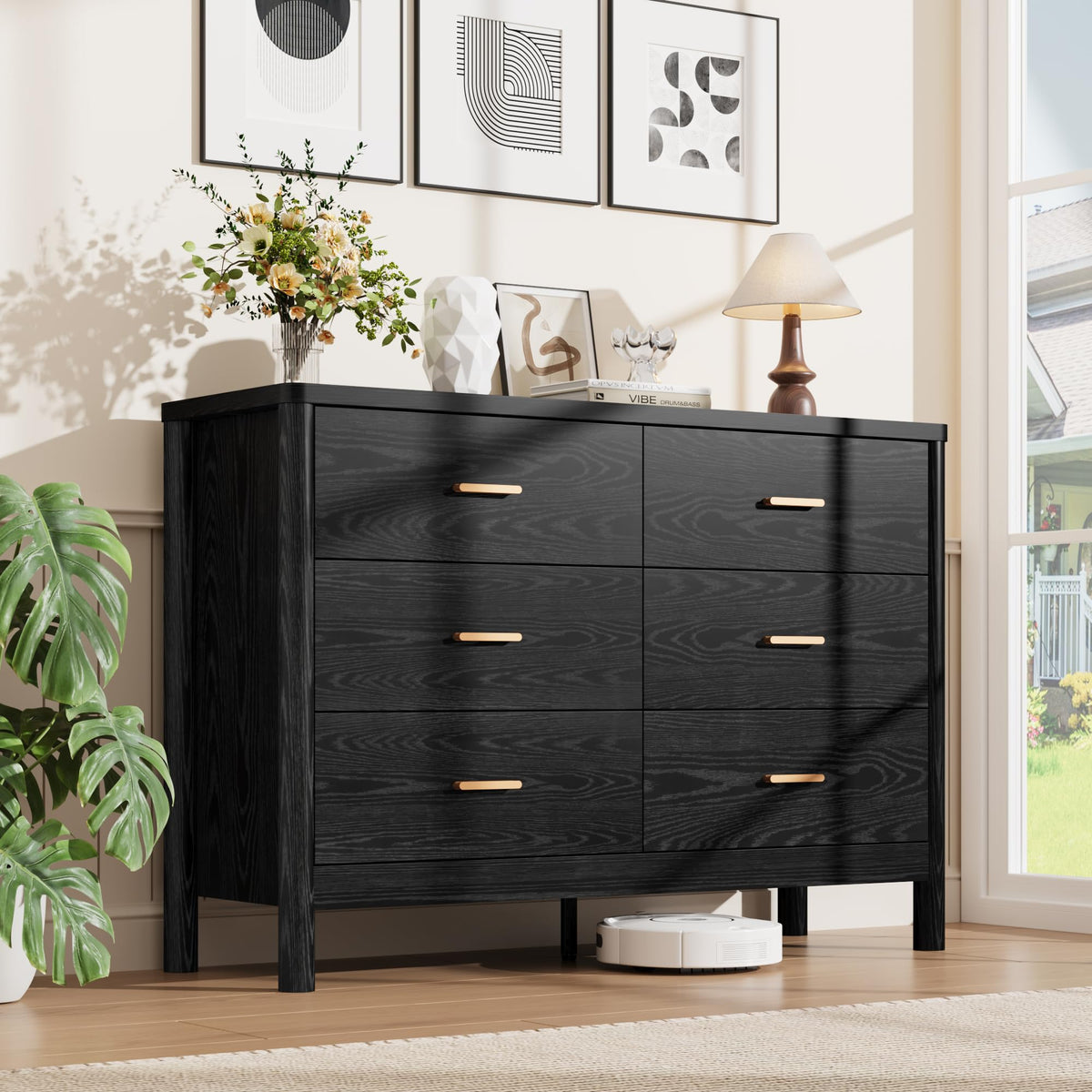 Garvee 6 Drawer Dresser, Wooden Storage Chest of Drawers, White & Brown