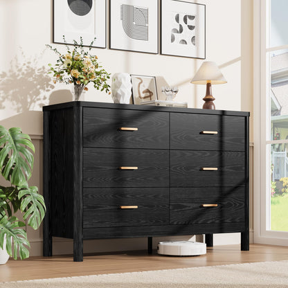 Garvee 6 Drawer Dresser, Wooden Storage Chest of Drawers, White & Brown