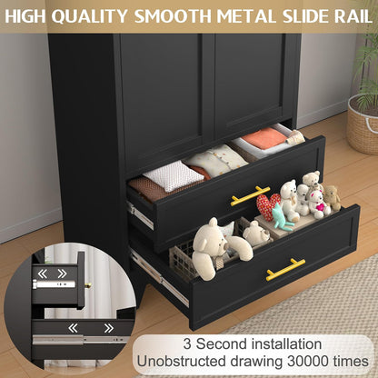 GAIOUS 71" Metal Wardrobe Cabinet with 2 Drawers and Hanging Rod Black