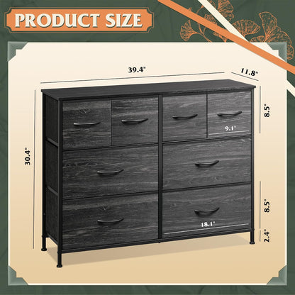 WLIVE Wide Dresser for Bedroom, 8 Drawer Chest of Drawers, Black Wood Grain