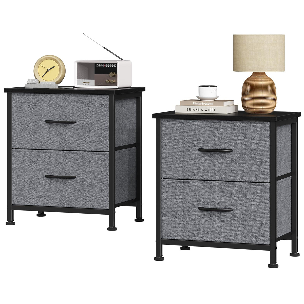 Sweetcrispy Nightstands Set of 2 with 2 Storage Drawer, Small Bedside Table