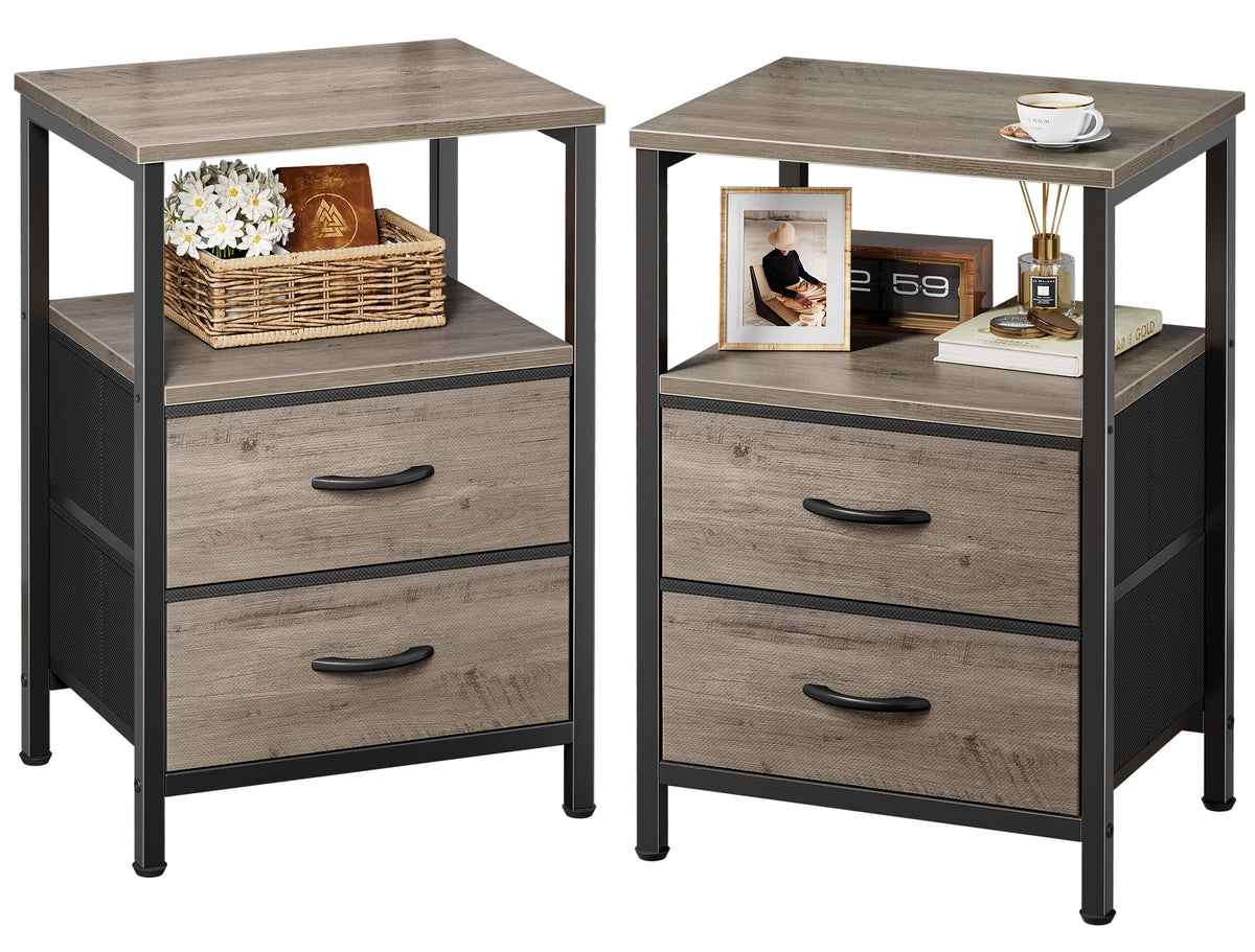 Huuger Night Stand Set of 2, Nightstand with 2 Drawers, Bedside Table