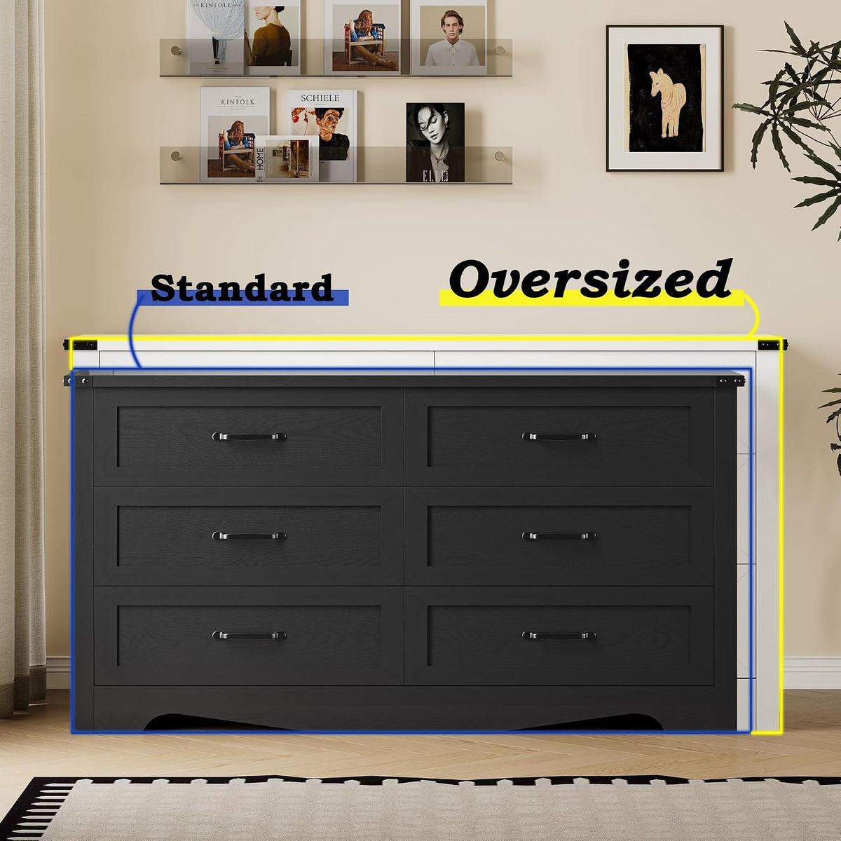 BORNOON 6-Drawer Dresser for Bedroom, Modern Wooden Chest of Drawers with Metal Handles, Anti-Tipping Design, Sturdy and Stable Storage Organizer for Living Room, Entryway, Home Office