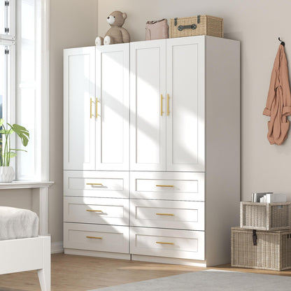 White Wardrobe with 4 Doors and 4 Drawers，75" Tall x 63" Wide