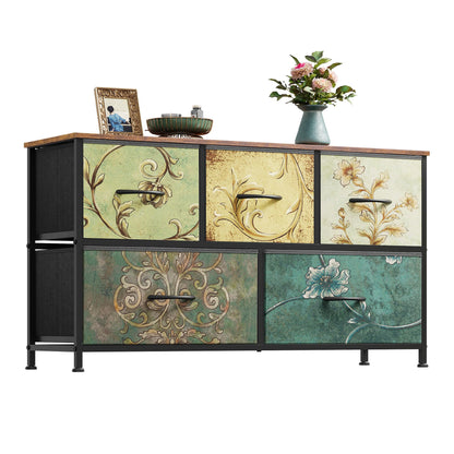 WLIVE Wide Dresser for Bedroom, 5 Drawer Chest of Drawers, Dark Grey