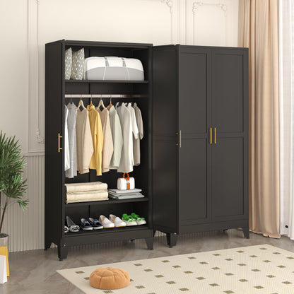 71" Metal Armoire Wardrobe Closet, Tall Clothing Storage Cabinet, Green