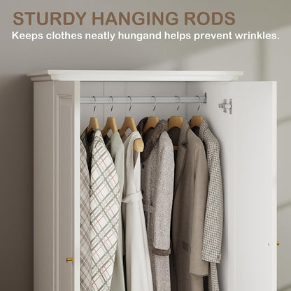 White Armoire Wardrobe Closet with 2 Drawers, 74" Tall x 31.5" Wide