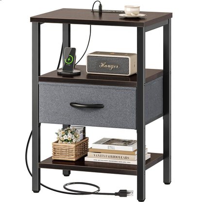 SUPERJARE Nightstand with Charging Station, USB-C Port, Bedside Table