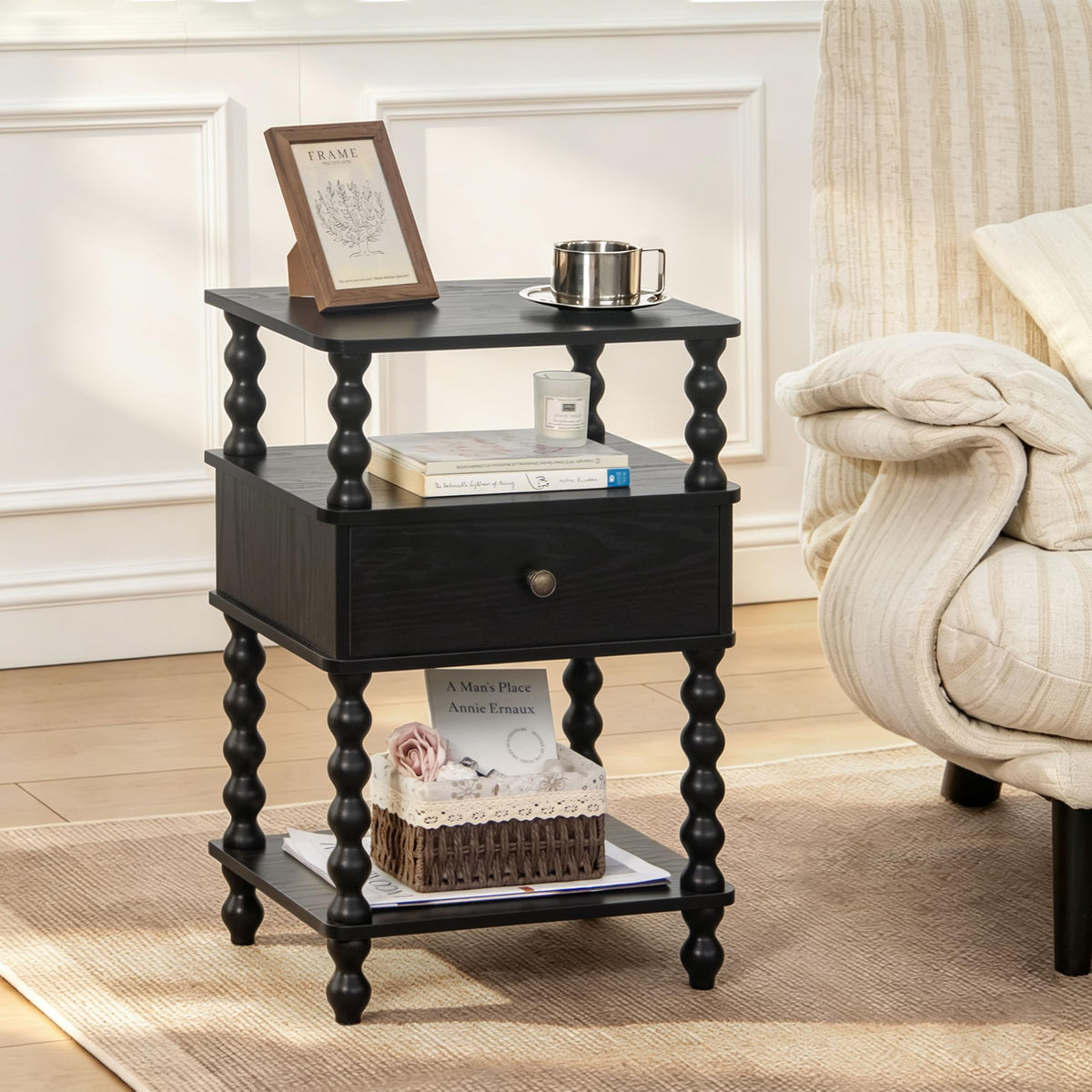 AWASEN Nightstand with Drawer, Walnut Bedside Table with Storage, End Table