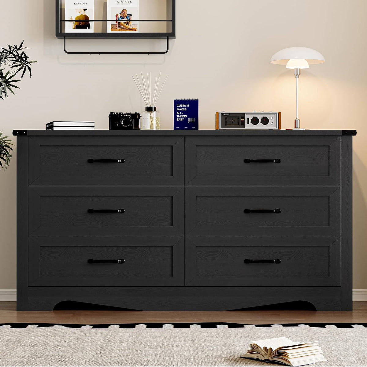 BORNOON 6-Drawer Dresser for Bedroom, Modern Wooden Chest of Drawers with Metal Handles, Anti-Tipping Design, Sturdy and Stable Storage Organizer for Living Room, Entryway, Home Office