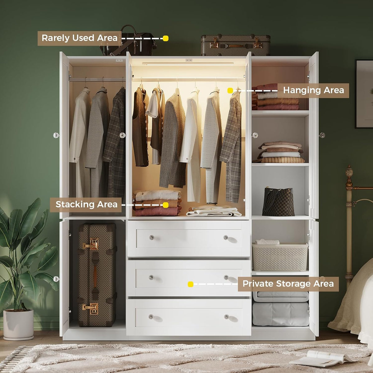 VOWNER 71" H Armoire Wardrobe Closet with Motion Sensor LED Light