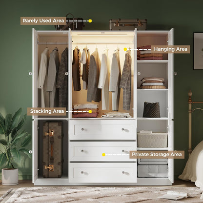 VOWNER 71" H Armoire Wardrobe Closet with Motion Sensor LED Light