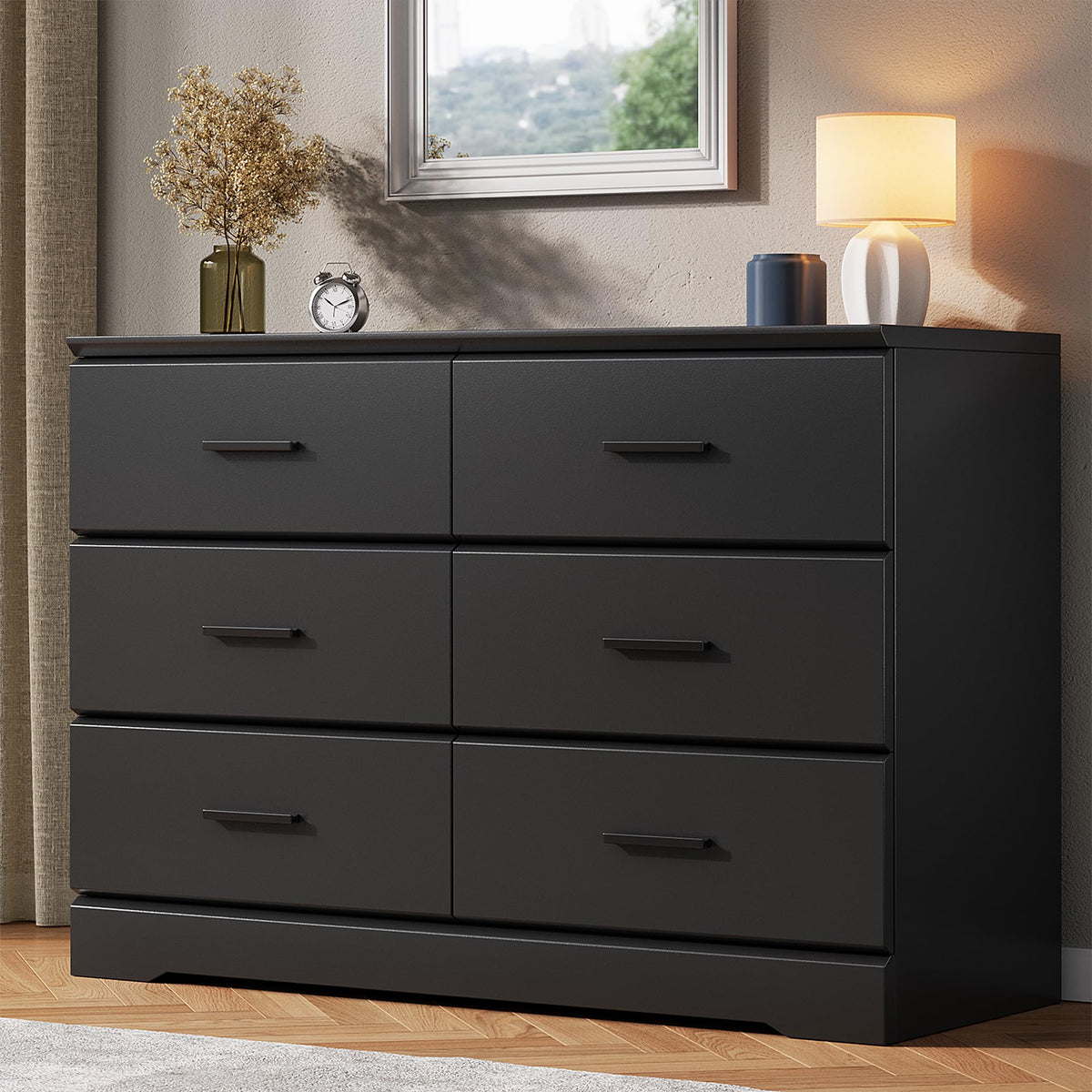 Jocoevol Brown 6 Drawer Dresser for Bedroom, Chest of Drawers with Silver Handle, Wood Storage Dresser with Deep Drawers for Bedroom, Living Room, Hallway Entryway (52.76 * 21.26 * 7.87 in)