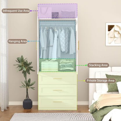 White Armoire Wardrobe Closet with 6 Drawers, 75" Tall x 63" Wide