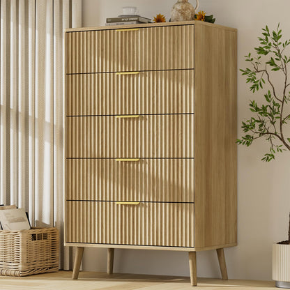 LYNSOM 55" Wide Fluted Dresser for Bedroom with 6 Drawer, Modern Chest of Drawers with Curved Profile Design and Metal Handles, Wood Dresser TV Stand & Storage Organizer for Living Room, Walnut