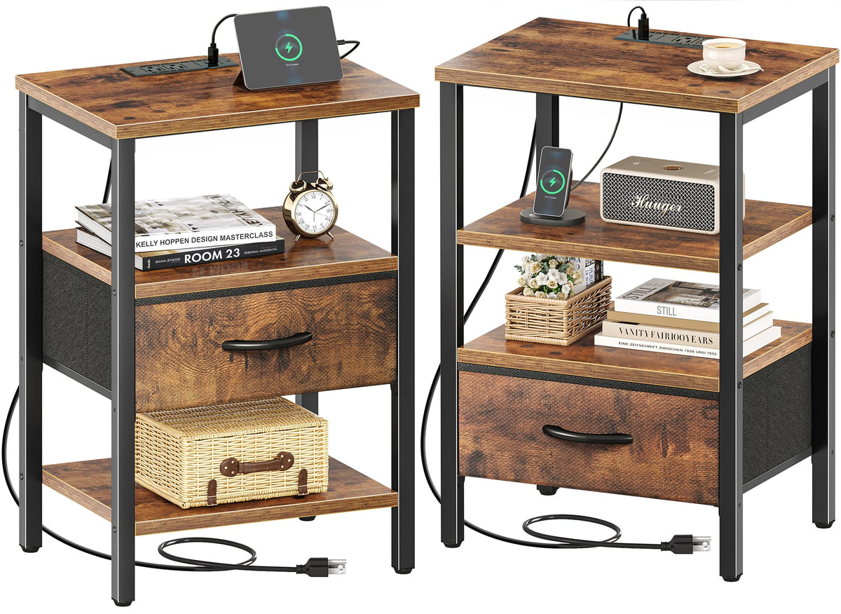 SUPERJARE Nightstand with Charging Station, USB-C Port, Bedside Table