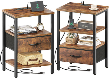 SUPERJARE Nightstand with Charging Station, USB-C Port, Bedside Table