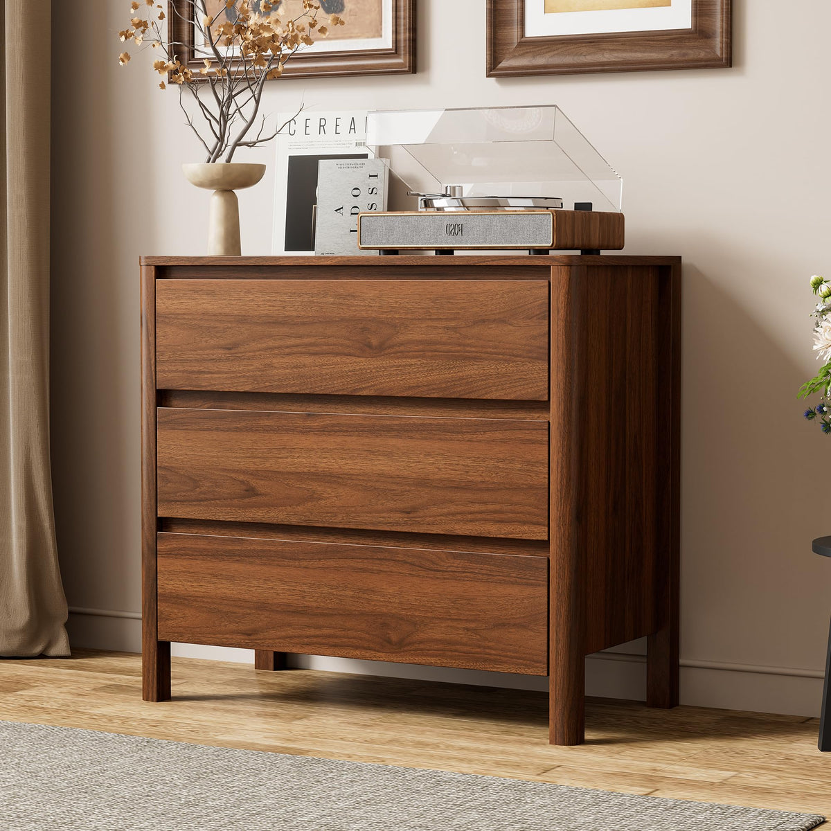 Furniway 63" Wide 9 Drawer Wood Dresser for Bedroom with Legs, Walnut
