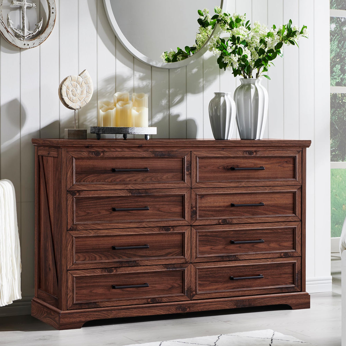 ACCOHOHO Farmhouse 8 Drawers Dresser Chests for Bedroom, Antique White