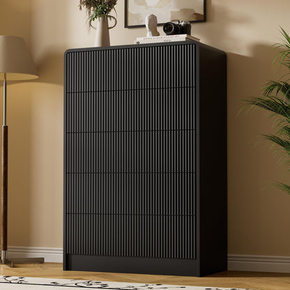 Furniway Black 5 Drawer Dresser for Bedroom, Curved Tall Dresser with Push-to-Open Design, Chest of Drawers for Bedroom, Living Room, Hallway, 15.7”D x 32”W x 47.2”H