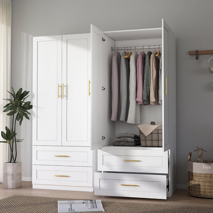 White Wardrobe Closet with 4 Drawers and 4 Doors, 75" H x 63" W