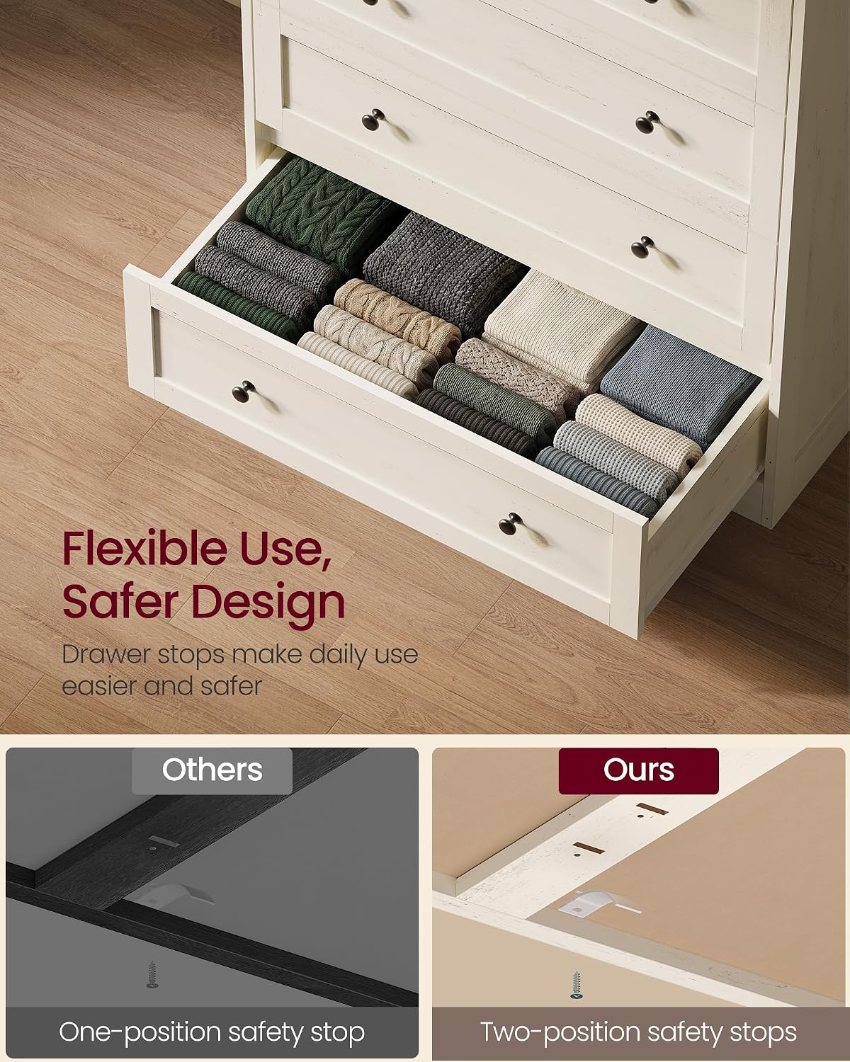 VASAGLE 5-Drawer Dresser, Chest of Drawers, 31.5 x 15.7 x 47.4 in