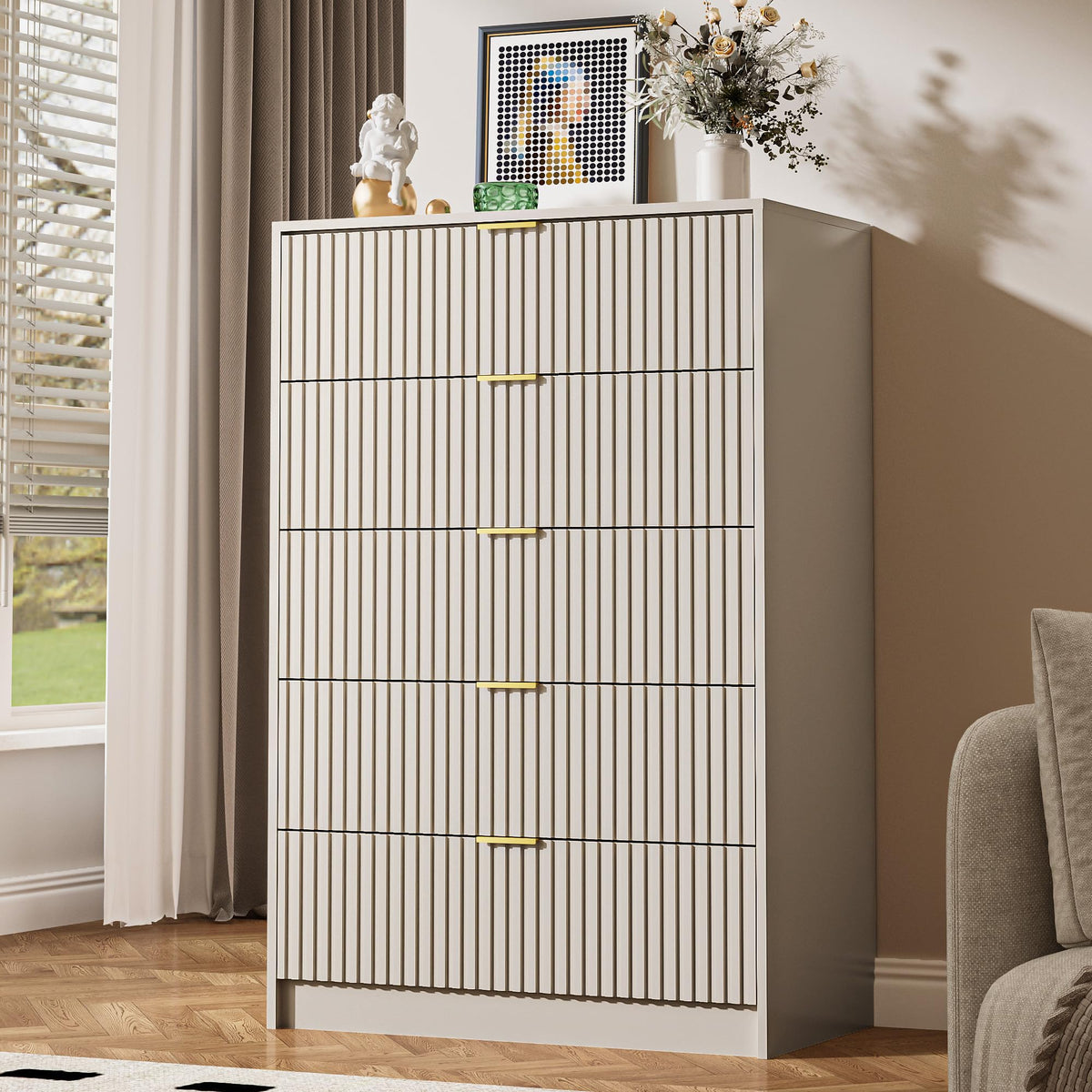 MAISONARIA 55" Wide Fluted 6-Drawer Double Dresser for Bedroom, Black