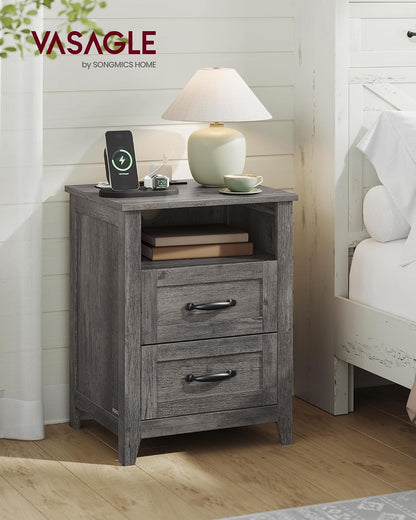 VASAGLE Set of 2 Nightstands with 2 Drawers and Charging Station