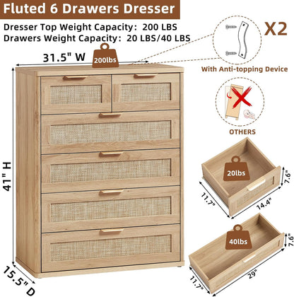 LEYAOYAO Rattan Dresser for Bedroom, 41" Tall Chest of Drawers