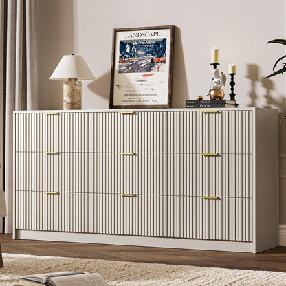 MAISONARIA 55" Wide Fluted 6-Drawer Double Dresser for Bedroom, Black