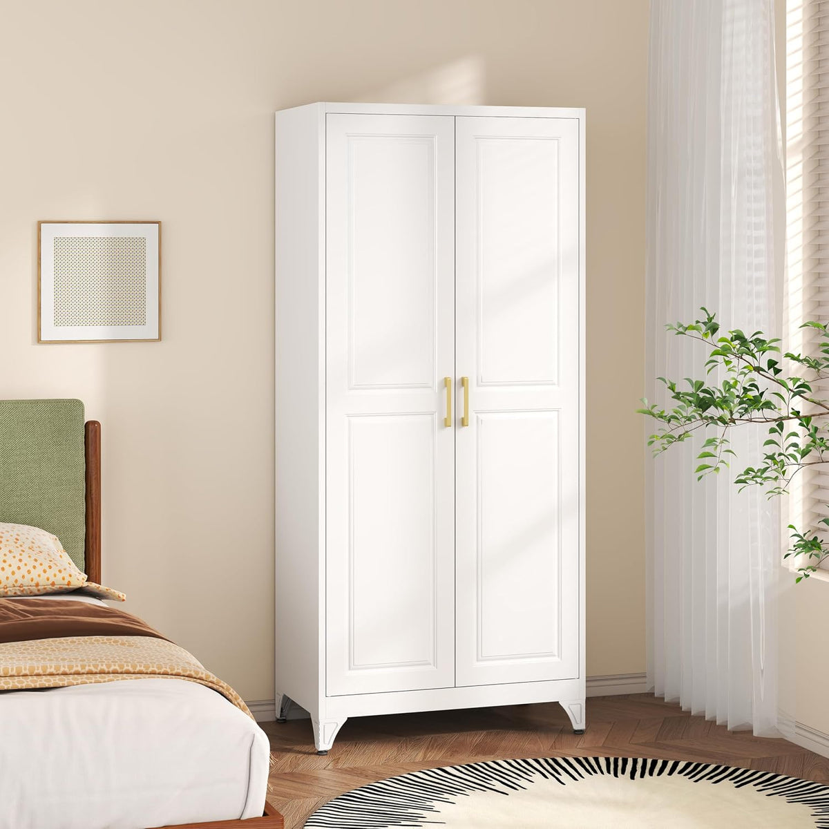 SteeLoong Metal Wardrobe Cabinet,Armoire Wardrobe Closet with Hanging Rod