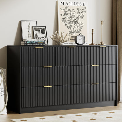 Furniway 55" Wide Green Dresser for Bedroom, Fluted 8 Drawer Dresser